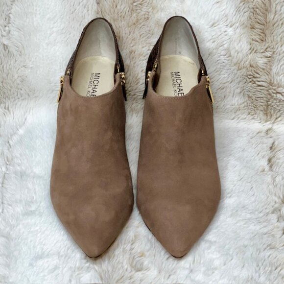 Michael Kors Clara Taupe Suede /Snakeskin Print Ankle Boots Size 9.5M - Picture 2 of 10